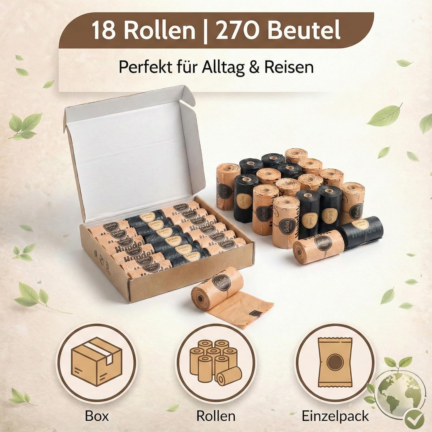 Dalias Dogs Hundekotbeutel biologisch abbaubar – 270 Stück (18 Rollen)