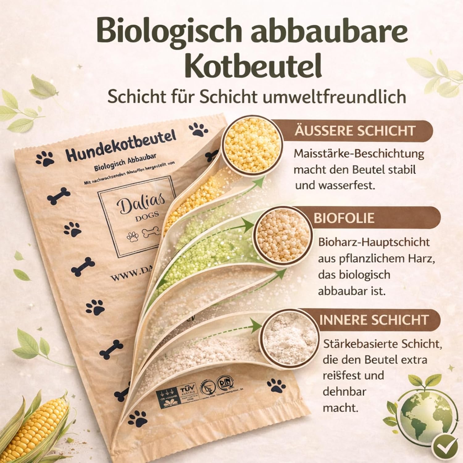 Dalias Dogs Hundekotbeutel biologisch abbaubar – 270 Stück (18 Rollen)